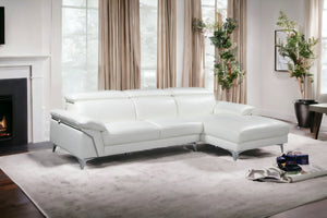 Homeroots White Italian Leather L Shaped Two Piece Sofa And Chaise Sectional White  343951