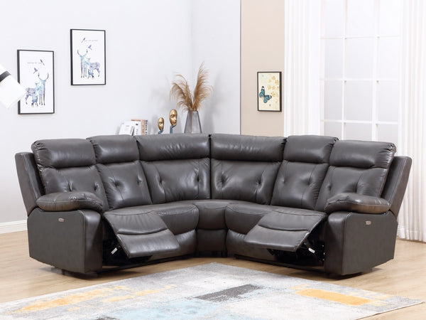 Homeroots Dark Gray Polyester Blend Power Reclining U Shaped Three Piece Corner Sectional   343955