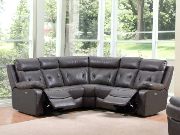 Homeroots Dark Gray Polyester Blend Power Reclining U Shaped Three Piece Corner Sectional   343955