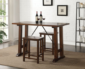 Homeroots 3 Piece Wooden Counter Height Set In Walnut And Black  Wood 343962