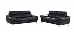 Homeroots Two Piece Indoor Black Genuine Leather Five Person Seating Set   343973