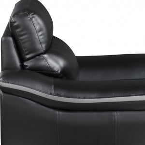 HomeRoots Three Piece Indoor Black Genuine Leather Seating Set for 6 - Luxurious Comfort & Modern Style 69" X 36" X 40" 343973