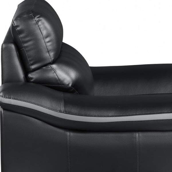 HomeRoots Three Piece Indoor Black Genuine Leather Seating Set for 6 - Luxurious Comfort & Modern Style 69" X 36" X 40" 343973