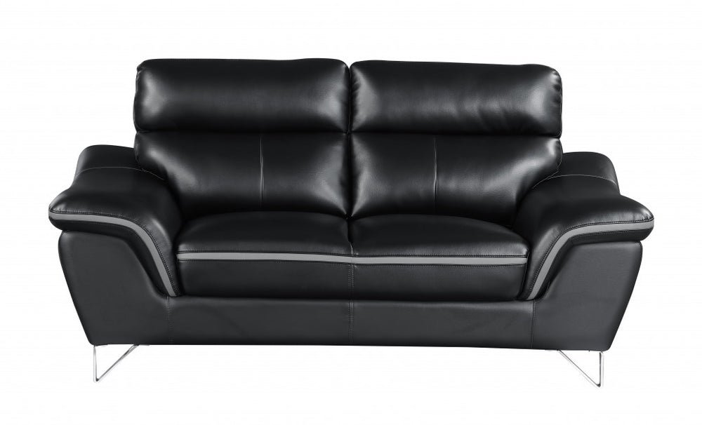 Homeroots Two Piece Indoor Black Genuine Leather Five Person Seating Set   343973