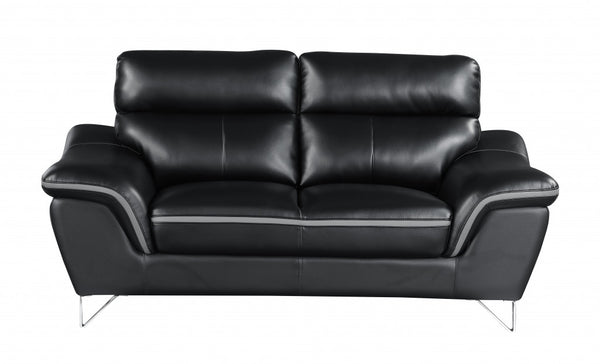 Homeroots Two Piece Indoor Black Genuine Leather Five Person Seating Set   343973