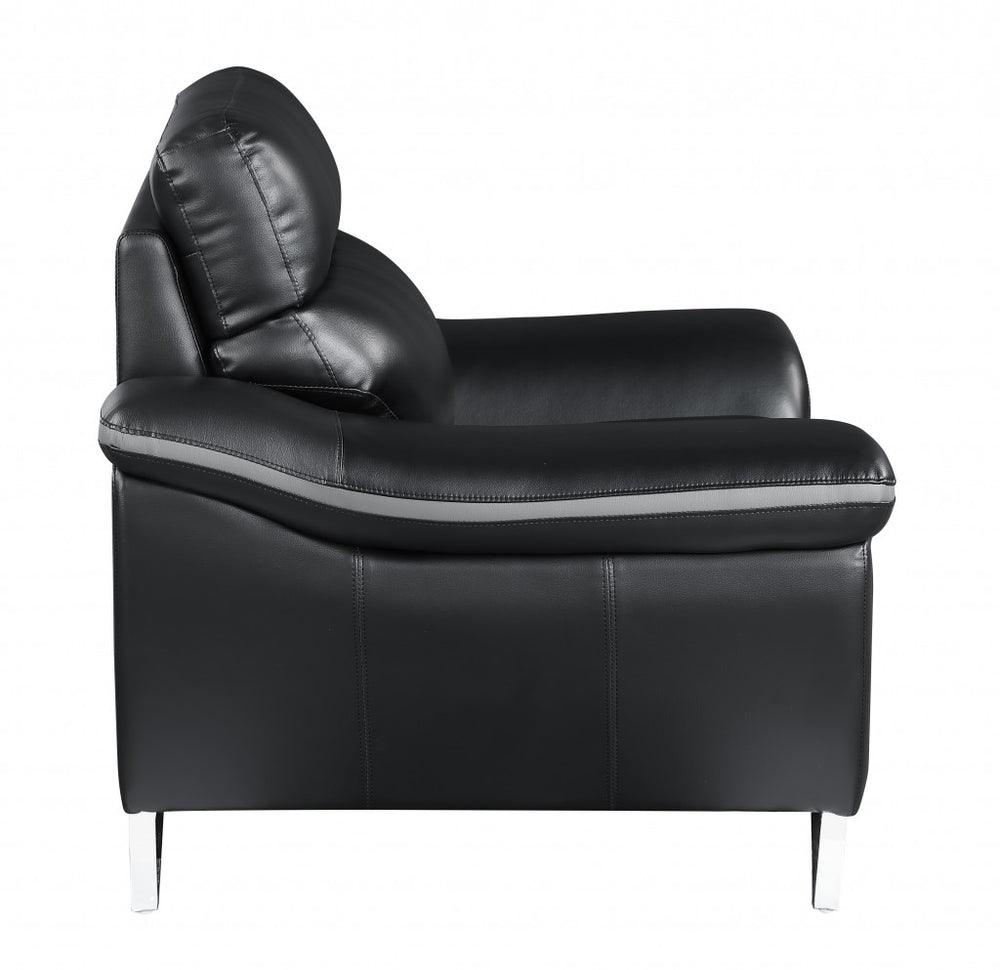 Homeroots Two Piece Indoor Black Genuine Leather Five Person Seating Set   343973
