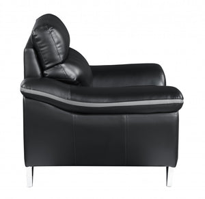 Homeroots Two Piece Indoor Black Genuine Leather Five Person Seating Set   343973