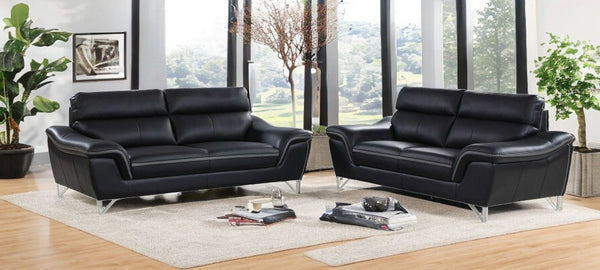 Homeroots Two Piece Indoor Black Genuine Leather Five Person Seating Set   343973