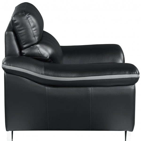 HomeRoots Three Piece Indoor Black Genuine Leather Seating Set for 6 - Luxurious Comfort & Modern Style 69" X 36" X 40" 343973