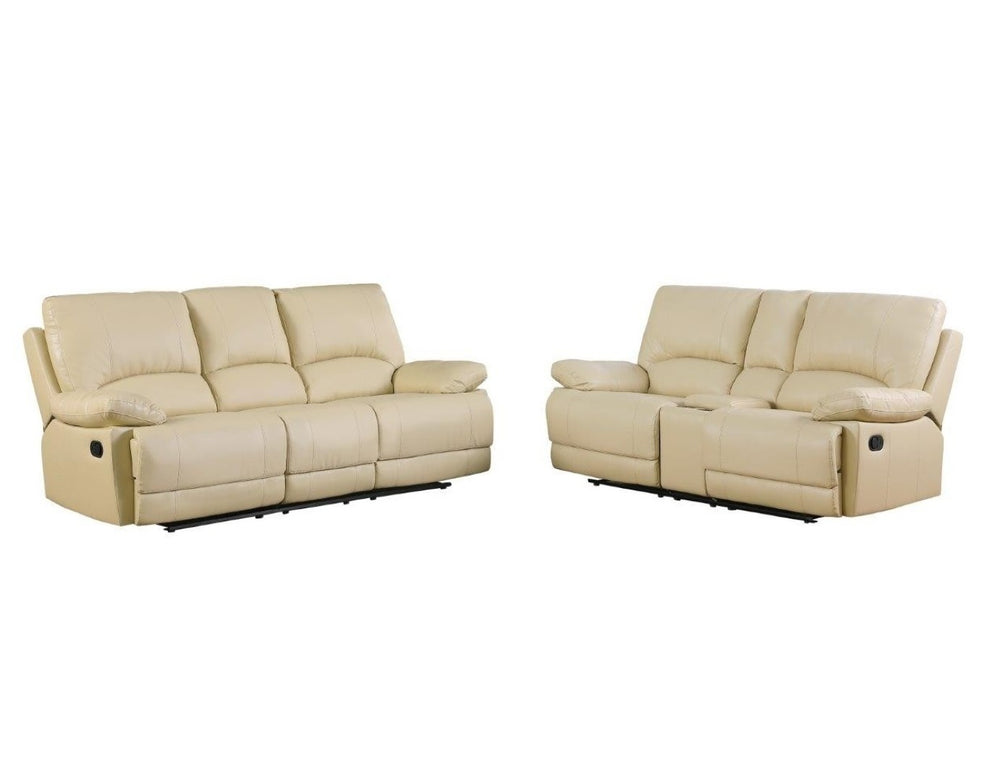 HomeRoots Two Piece Indoor Beige Faux Leather Seating Set for 5 - Stylish, Comfortable, and Easy to Maintain 343975