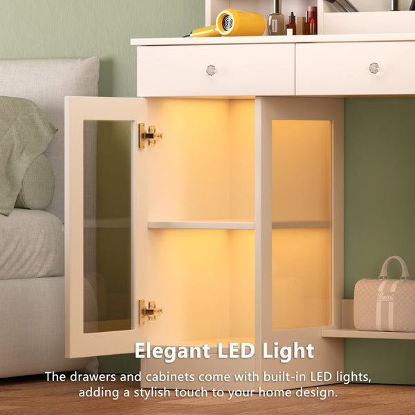English Elm Small Vanity Desk With Adjustable Led Mirror, Usb Charging, And Organized Storage – Perfect For Compact Spaces W3767P360334-GIGA