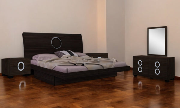 HomeRoots Four Piece Wood Brown Solid Wood Bedroom Set – Timeless Elegance with Dresser, Nightstand & Mirror 343982