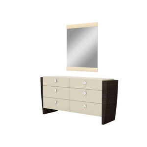 HomeRoots Four Piece Beige Bedroom Set with Mirror - Modern Solid Wood Furniture for Stylish Organization 343984