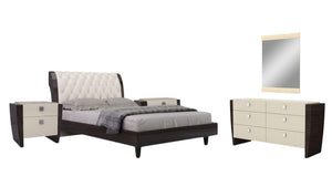 HomeRoots Four Piece Beige Bedroom Set with Mirror - Modern Solid Wood Furniture for Stylish Organization 343984