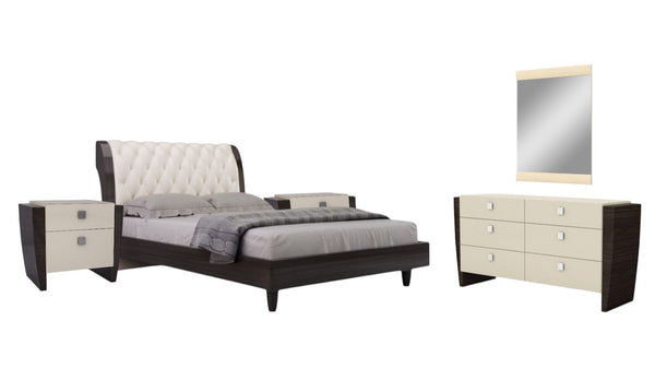 HomeRoots Four Piece Beige Bedroom Set with Mirror - Modern Solid Wood Furniture for Stylish Organization 343984