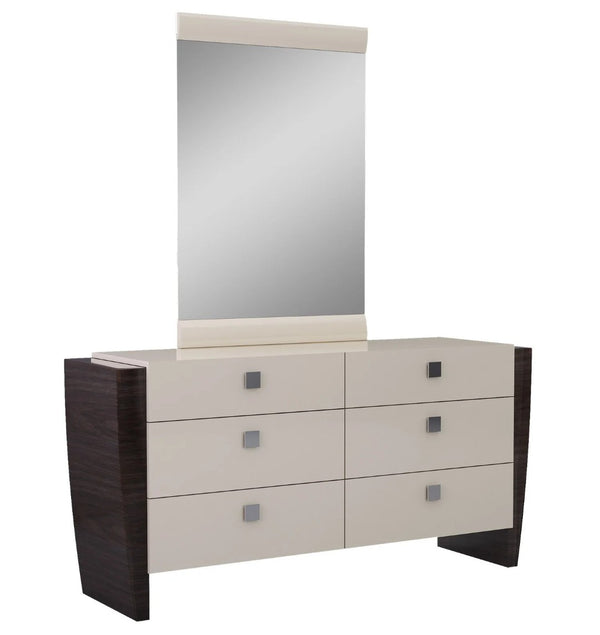 HomeRoots Four Piece Beige Solid Wood Bedroom Set – Modern Minimalist Style with Ample Storage and Mirror 343985
