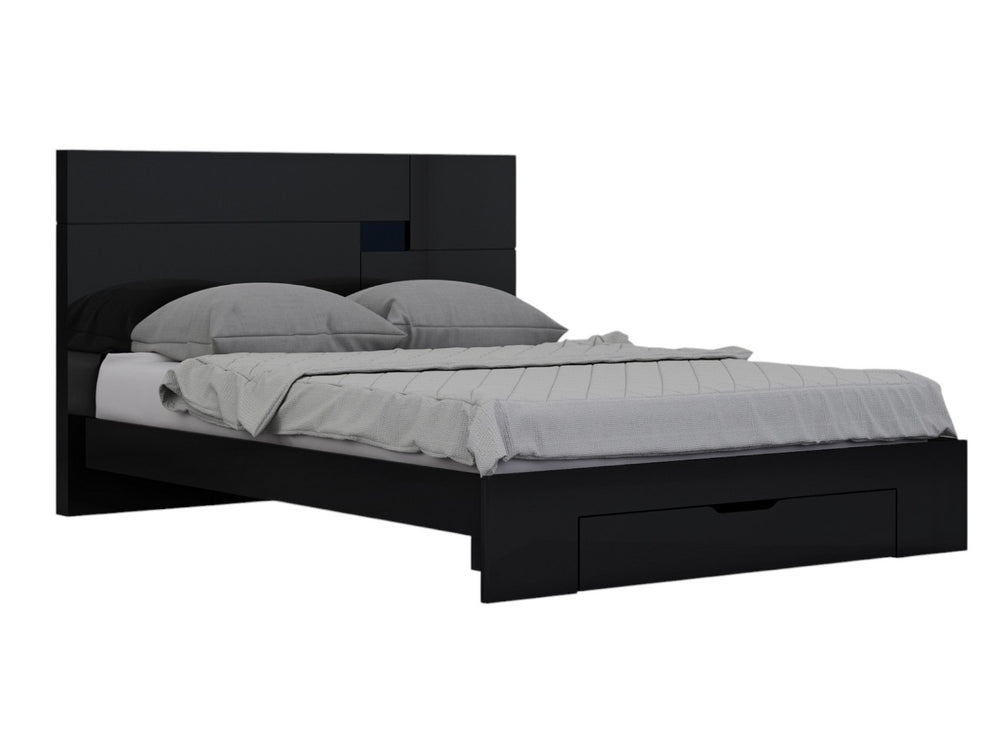 HomeRoots Four Piece Black Solid Wood Bedroom Set – Modern Minimalist Design with Ample Storage & Style 343986