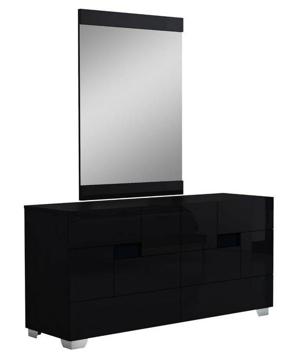 HomeRoots Four Piece Black Solid Wood Bedroom Set – Modern Design with Mirror, Storage & Style for Your Home 343987