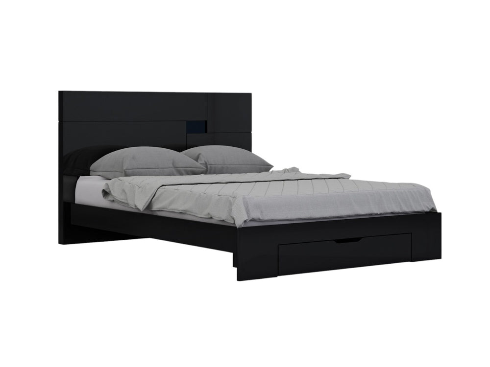 HomeRoots Four Piece Black Solid Wood Bedroom Set – Modern Design with Mirror, Storage & Style for Your Home 343987