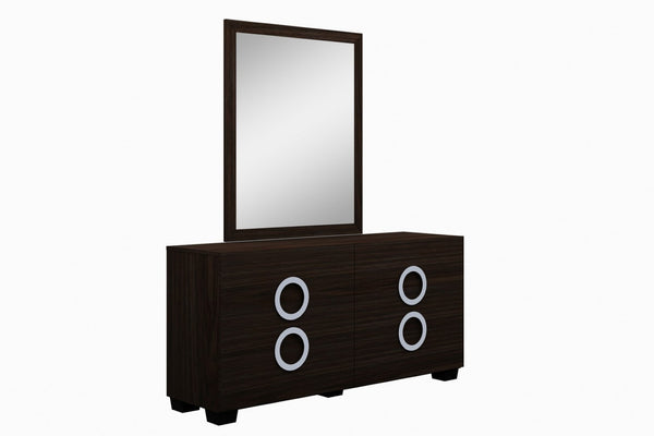 HomeRoots Four Piece Solid Wood Bedroom Set - Warm Brown Finish, Dresser, Nightstand & Mirror for Style 343992