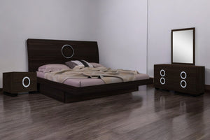 HomeRoots Four Piece Solid Wood Bedroom Set - Warm Brown Finish, Dresser, Nightstand & Mirror for Style 343992