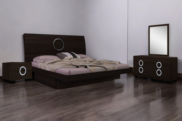 HomeRoots Four Piece Solid Wood Bedroom Set - Warm Brown Finish, Dresser, Nightstand & Mirror for Style 343992