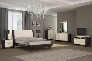 HomeRoots Four Piece Beige Solid Wood Bedroom Set - Elegant Modern Design with Storage & Mirror for Comfort 343993