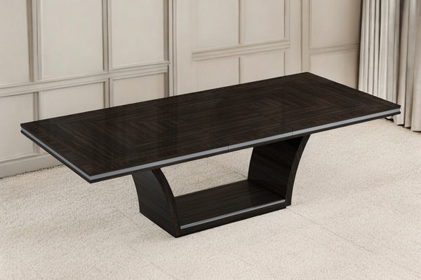 Homeroots 98" Dark Brown Solid Wood Self-storing Leaf Pedestal Base Dining Table   343994