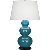 Robert Abbey Peacock Triple Gourd Table Lamp Peacock Glazed Ceramic with Deep Patina Bronze Finished Accents Pearl Dupioni Fabric Shade