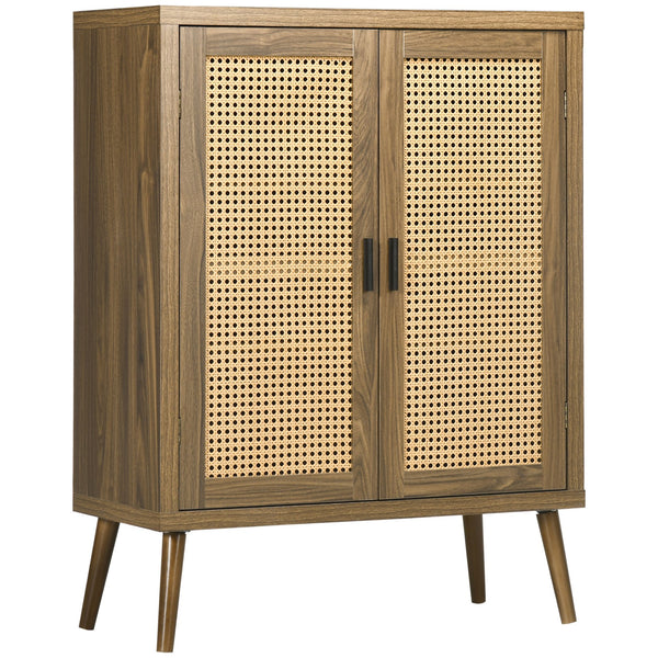 English Elm HOMCOM Rattan Door Sideboard Buffet Cabinet with Adjustable Shelves, Anti-Tip Brown Storage Accent W2225P173881