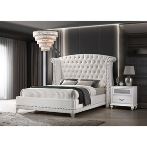English Elm Barzini White Upholstered Queen Wingback Bed – Timeless Elegance With Plush Comfort & Modern Design B062S00869