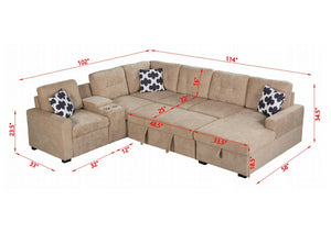 English Elm Multifunctional Modular Sectional Sofa with Hidden Storage Cup Holders and Flexible Seating Light Brown B2730S00075