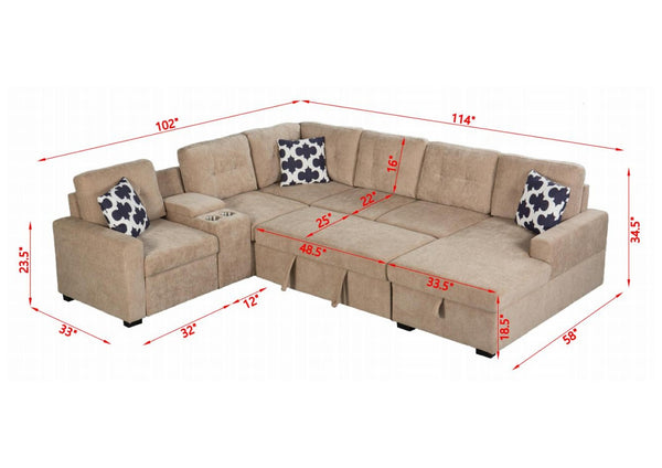 English Elm Multifunctional Modular Sectional Sofa with Hidden Storage Cup Holders and Flexible Seating Light Brown B2730S00075