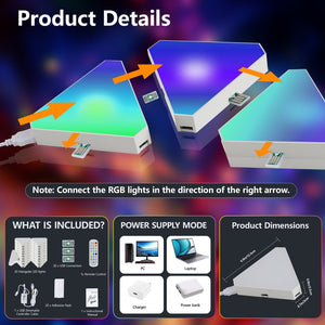 English Elm 20-pack Triangular Rgb Led Wall Panels Modular Music Sync Smart App Gaming Room Lights W2312P466897
