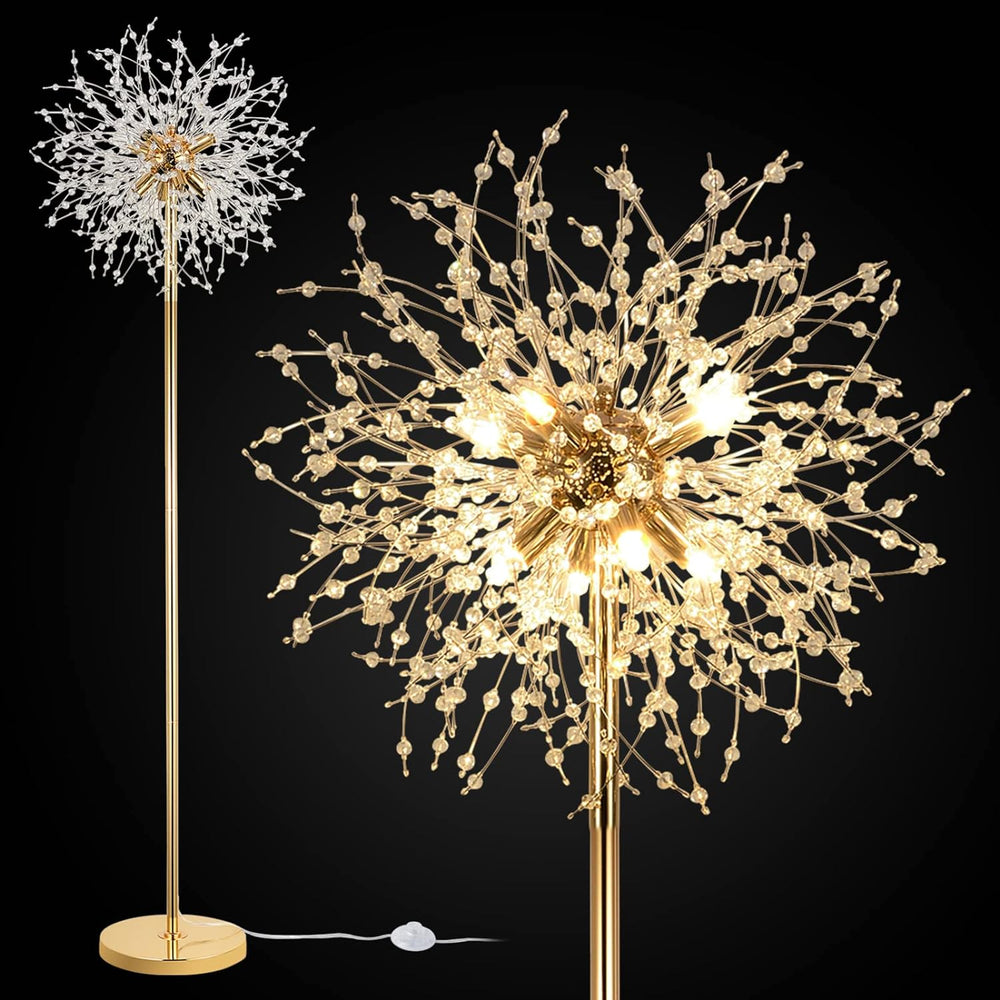 English Elm 69 inch Crystal Floor Lamp Gold Finish — 69" Modern K9 Crystal LED Standing Lamp with Foot Switch, Tall Decor W2738P185398