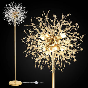English Elm 69 inch Crystal Floor Lamp Gold Finish — 69" Modern K9 Crystal LED Standing Lamp with Foot Switch, Tall Decor W2738P185398
