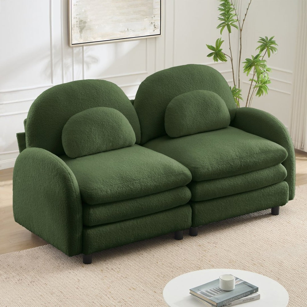 English Elm Teddy Fleece Curved Loveseat Modular Two Seater Sofa with Cloud Soft Double Layer Cushions Green W5656S00076
