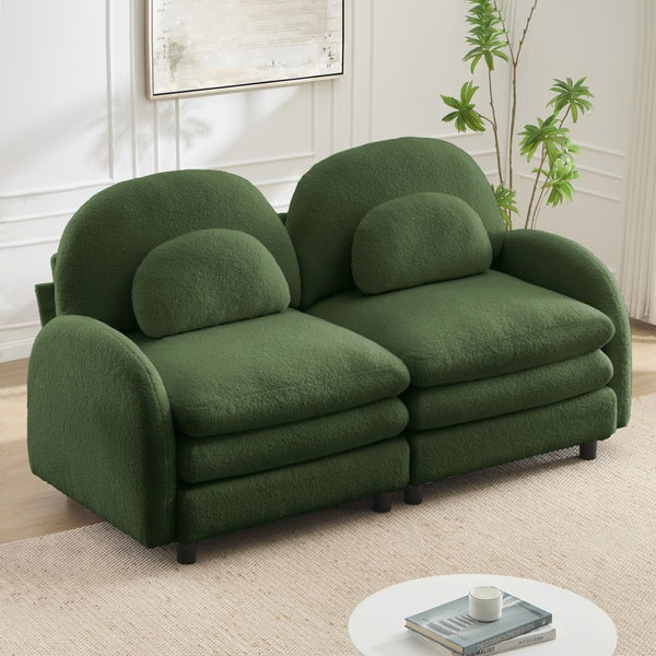 English Elm Teddy Fleece Curved Loveseat Modular Two Seater Sofa with Cloud Soft Double Layer Cushions Green W5656S00076