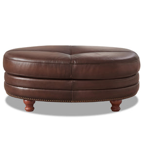 English Elm Belfast Leather Ottoman with Button-Tufted Sides, Nail-Head Trim, Curved Back & Elegant Sloping Arms - Timeless Seating Accent B2705P325739