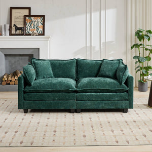 English Elm Cloud Sofa Loveseat - Modern Compact Sectional Couch For Small Spaces, Plush Chenille Comfort, Green W1143S00010