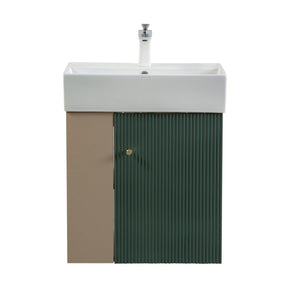 English Elm 21.6" Wall Mounted Sage Green Vanity Base with Open Shelf and Gold Hardware W1920P446814
