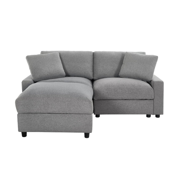 English Elm 72.05" L-shaped Sectional Sofa Cloud Cushion Polyester with Storage Ottoman Small Space Grey W1669S00048