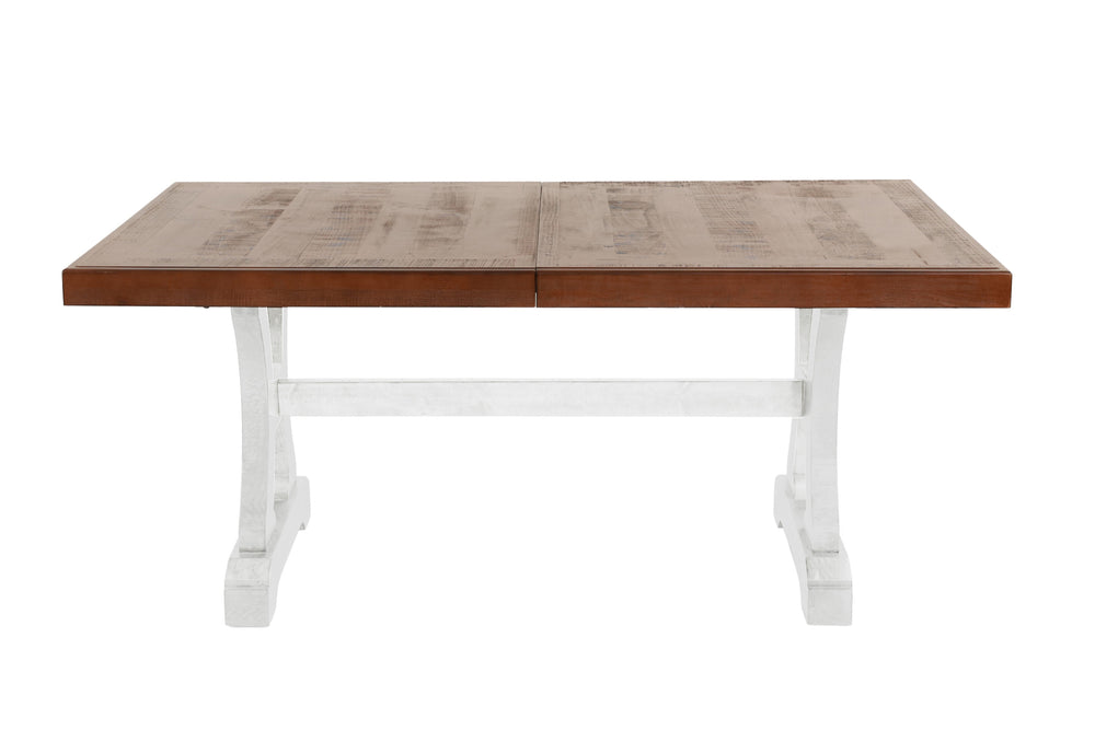English Elm Formal Distressed Painted Wooden Rectangle Dining Table 68"+18" Leaf Classic Elegant 1pc Piece B011S01664