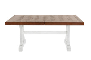 English Elm Formal Distressed Painted Wooden Rectangle Dining Table 68"+18" Leaf Classic Elegant 1pc Piece B011S01664