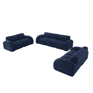 English Elm 3 Piece Velvet Cloud Sofa Set Tufted Plush Living Room Modular Seating Collection Blue W714S01645