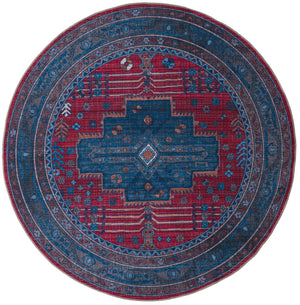 Unique Loom Mangata Molly Machine Made Medallion Rug Red and Blue, Ivory/Light Blue/Light Brown/Gray 7' 3" x 7' 5"