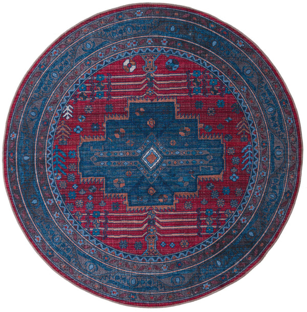 Unique Loom Mangata Molly Machine Made Medallion Rug Red and Blue, Ivory/Light Blue/Light Brown/Gray 7' 3" x 7' 5"