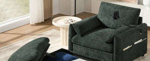 English Elm 37" Oversized Chenille Armchair with Ottoman Usb Charging Pocket Spring Living Room Green N723P387145F