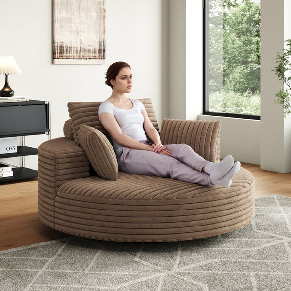 English Elm 55''l 55'l Faux Rabbit Fur Corduroy Swivel Chair Foam Cloud Lounge Seat for Bedroom W834S00446