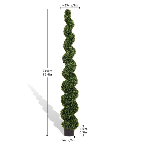 English Elm 7ft Spiral Faux Boxwood Topiary Sculpted Artificial Tree for Patio Porch Entryway W2945P279014